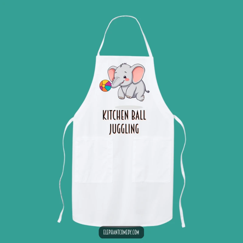 Funny Chubby Elephant Apron: Playful Ball Bouncing Elephant Kitchen Gift