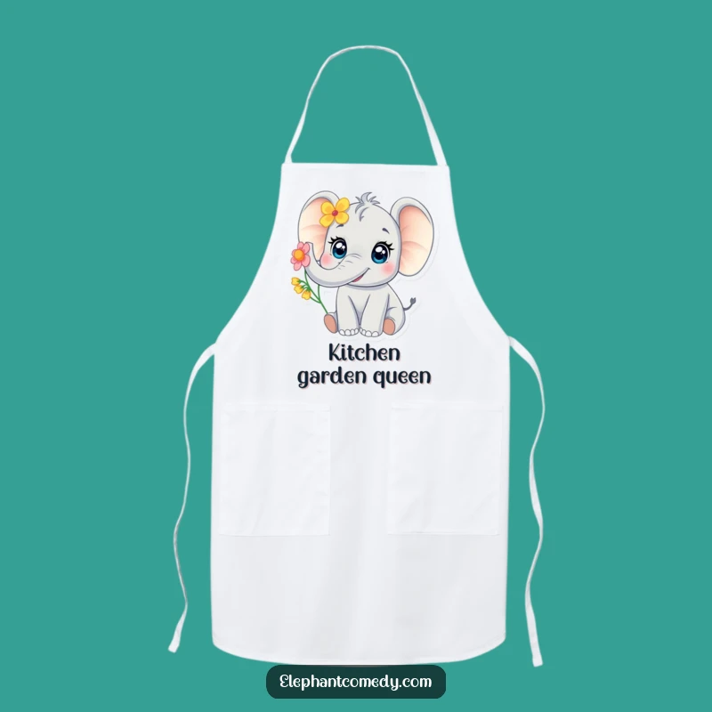 Funny Baby Elephant Apron: Joyful Trumpeting Elephant Flower Kitchen Gift