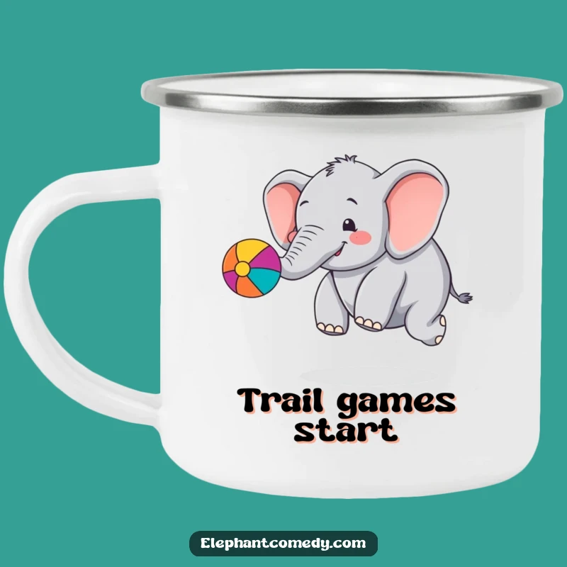 Funny Chubby Elephant Camping Mug: Playful Ball Bouncing Elephant Outdoor Gift