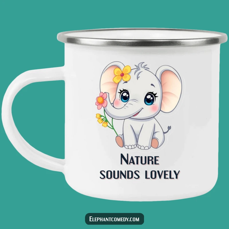 Funny Baby Elephant Camping Mug: Joyful Trumpeting Elephant Flower Outdoor Gift