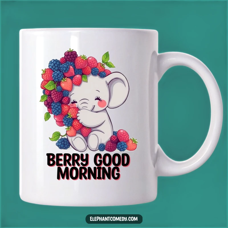 Funny Elephant Berry Hug Mug: Sweet Grey Elephant Treat Lover Gift