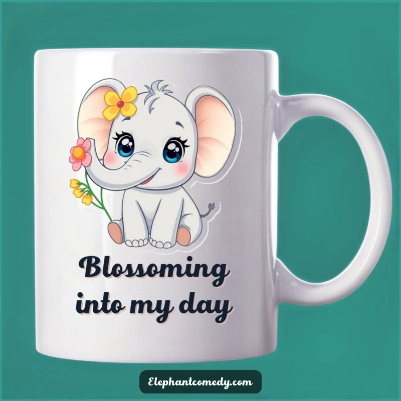 Funny Baby Elephant Trumpet Mug: Cute Large-Eyed Elephant Flower Gift