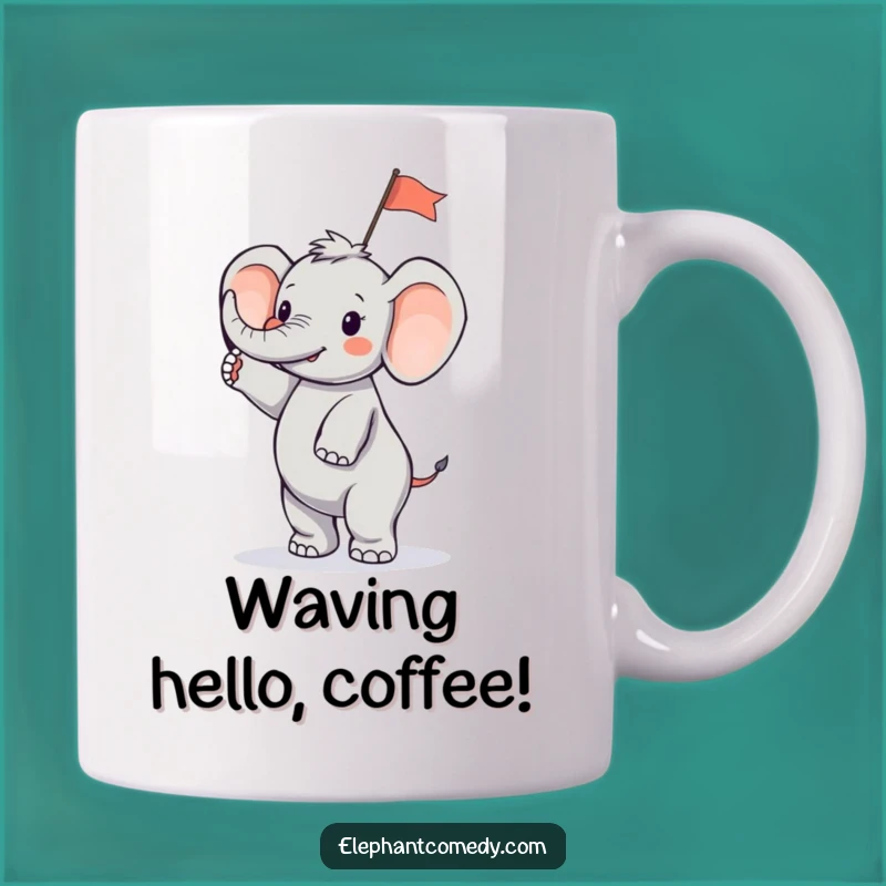 Funny Tiny Elephant Flag Wave Mug: Cute Small Elephant Celebration Gift