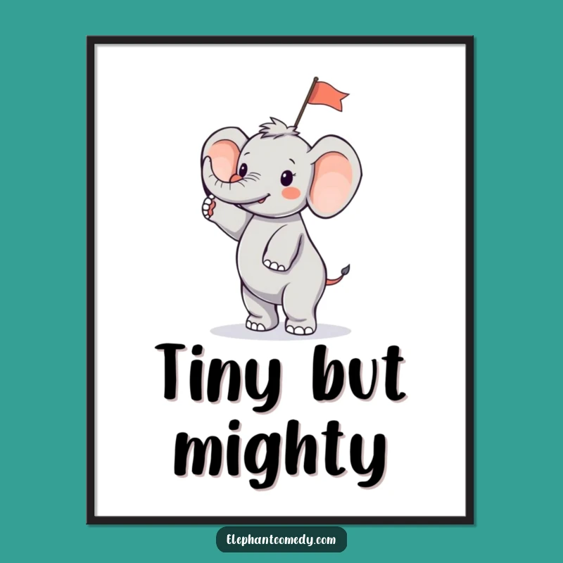 Funny Tiny Elephant Digital Art: Waving Flag Elephant Print Gift