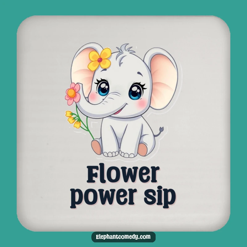Funny Baby Elephant Drink Coaster: Cute Trumpeting Elephant Flower Set Gift
