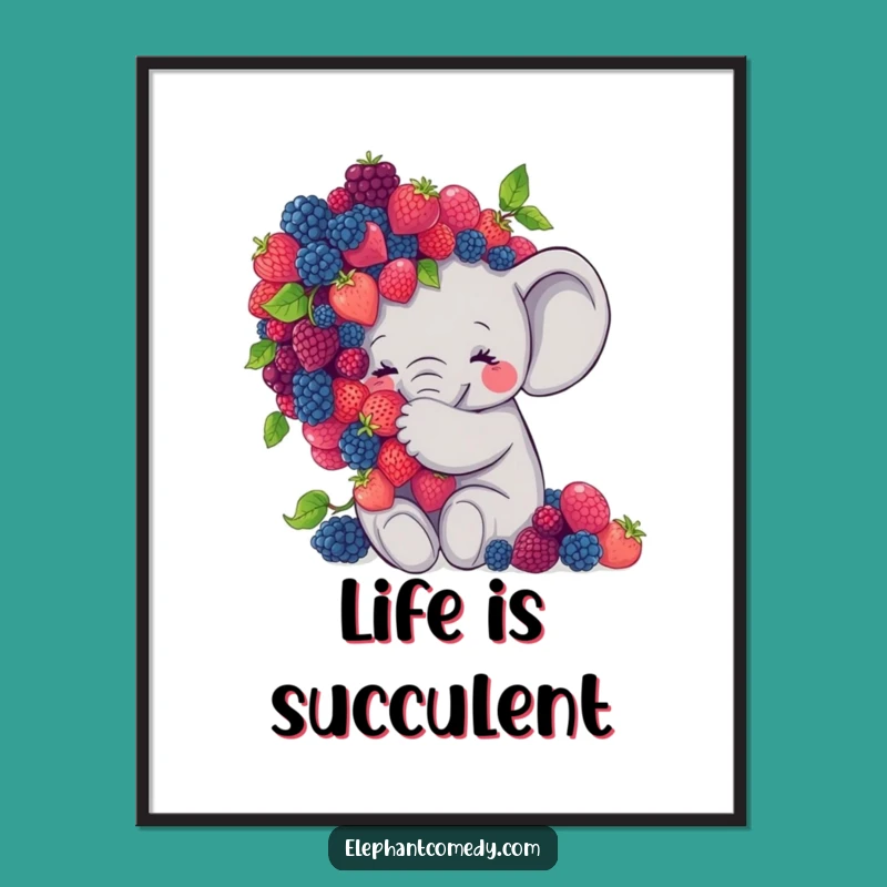 Funny Elephant Berry Hug Poster: Sweet Grey Elephant Wall Art Gift