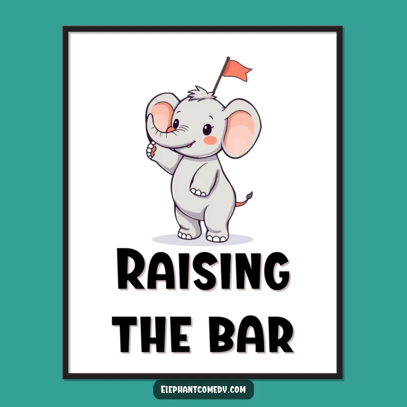 Funny Tiny Elephant Poster: Waving Flag Elephant Wall Art Gift