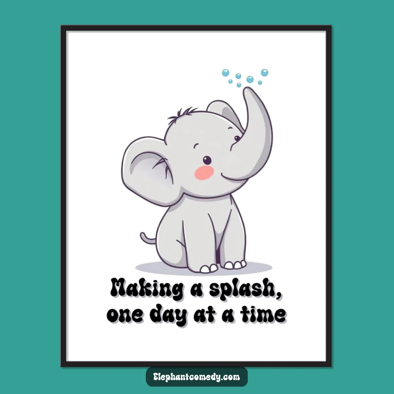 Funny Free Printable Wall Art: Cute Grey Elephant Spraying Water, Whimsical Downloadable Decor
