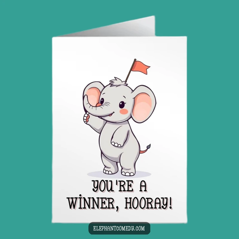 Free Printable Congrats Card: Tiny Elephant Waves Flag, Victorious Downloadable Greeting