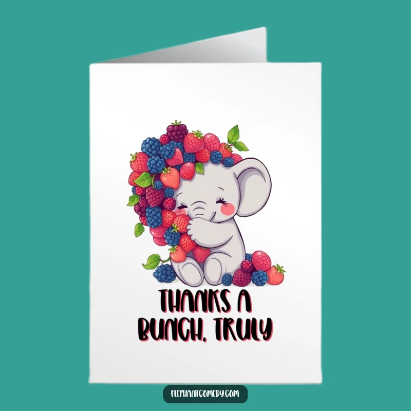 Free Printable Thank You Card: Sweet Elephant Hugs Berries, Grateful Downloadable Message