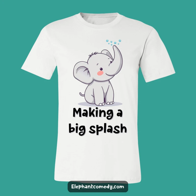 Funny Elephant T-Shirt: Cute Cartoon Grey Elephant Spraying Water Tee